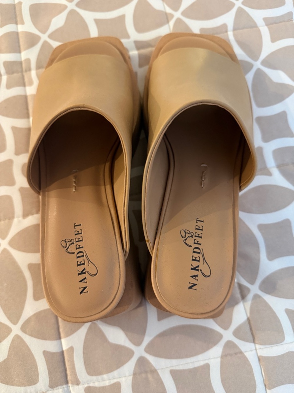 Naked Feet Womens Beige Slide Mules